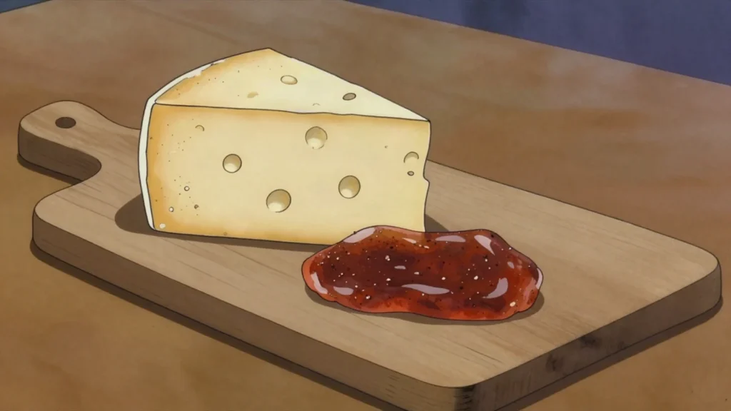 Queso Colonia, semi-hard cow's cheese with small holes, mild and buttery, Uruguay cheese & dairy, anime style