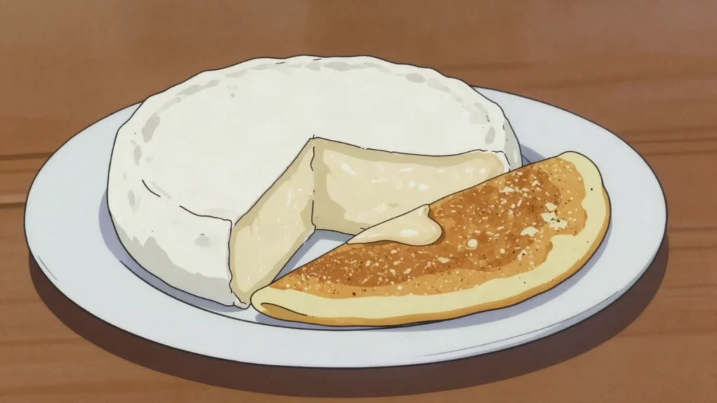 Queso guayanés, soft mild white cheese that melts into arepas and cachapas, Venezuela cheese & dairy, anime style