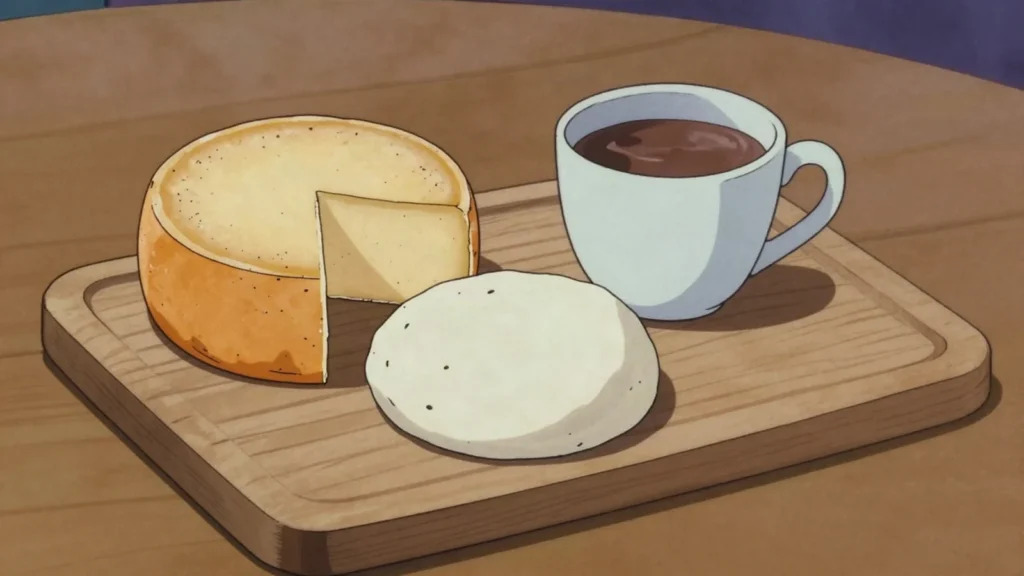 Queso Paipa, semi-hard ripened cow's cheese with a firm rind, from Boyaca, Colombia cheese & dairy, anime style