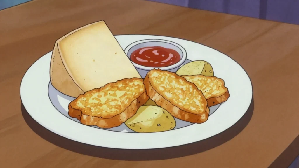 Queso paria, semi-hard cow's cheese from the altiplano, fried or sliced onto potatoes, Peru cheese & dairy, anime style