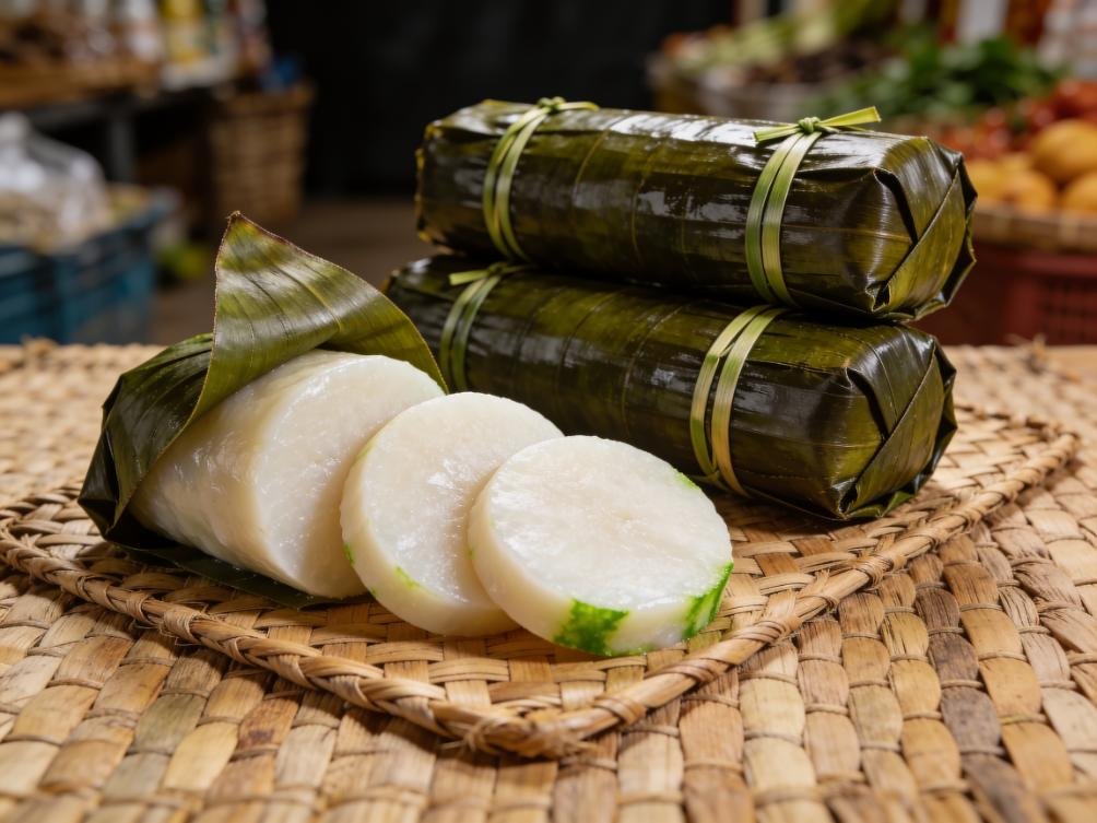 Quiquanga, fermented cassava paste pounded, wrapped in leaves and steamed to a firm loaf, Angola fermented & pickled