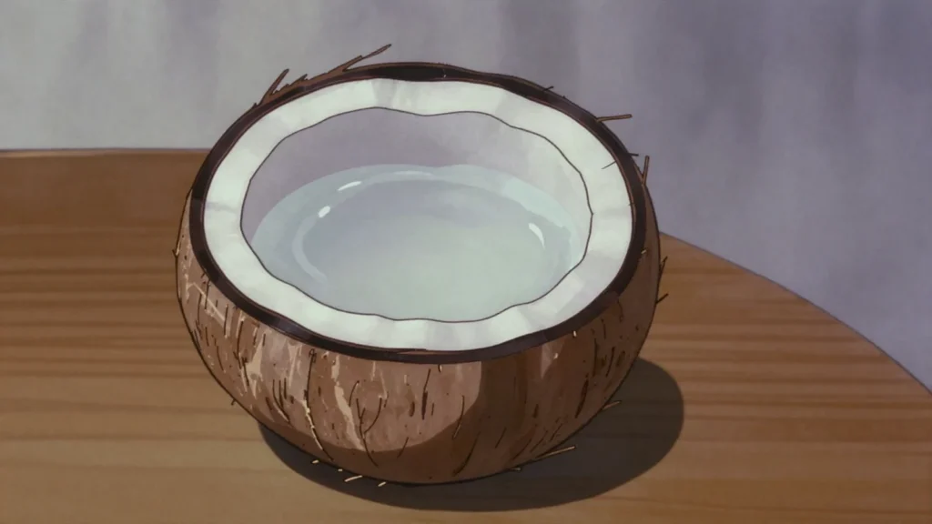 Raa, sweet coconut palm sap tapped fresh at dawn and drunk before it ferments, Maldives drink, anime style