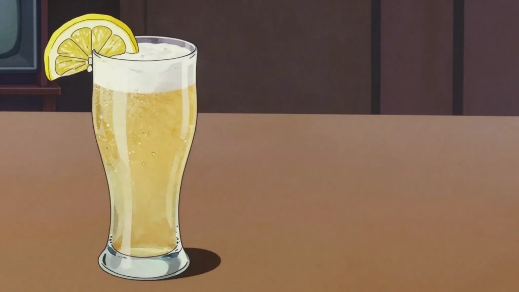 Radler, lager cut half and half with lemon soda, Germany cocktail, anime style