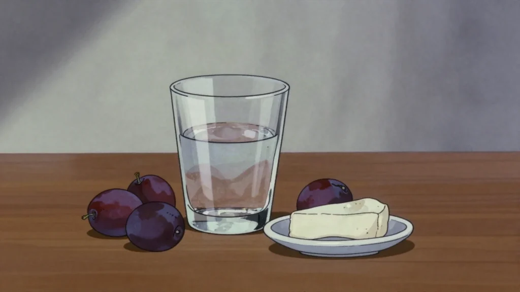 Raki kumbulle, clear plum brandy distilled at home, offered to every guest, Kosovo wine & spirit, anime style