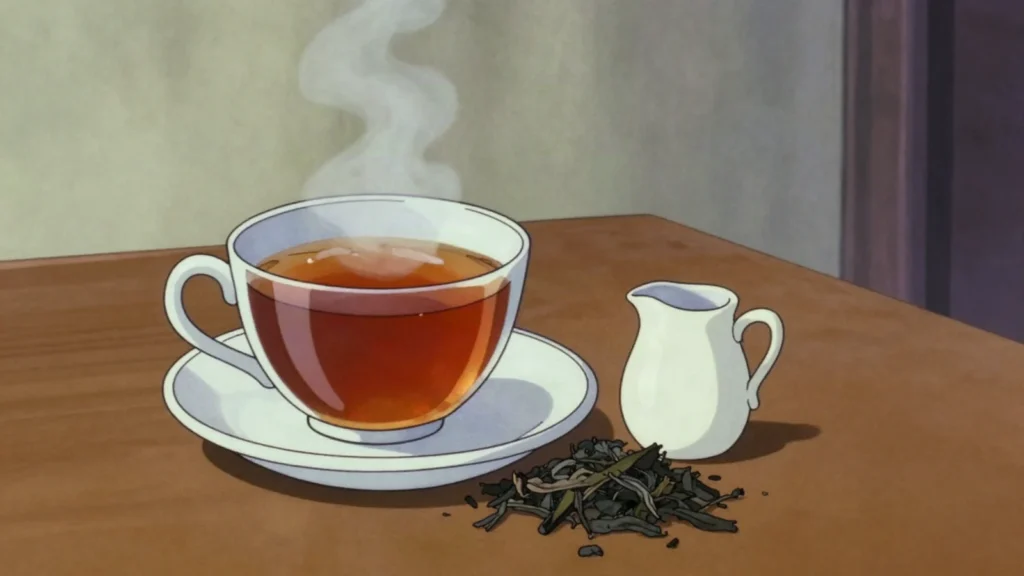 Rwandan tea, brisk high-altitude black tea grown on the Congo-Nile ridge, Rwanda drink, anime style