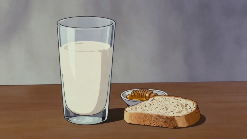 Ryazhenka, fermented baked milk, beige and mildly caramelised, Russia cheese & dairy, anime style