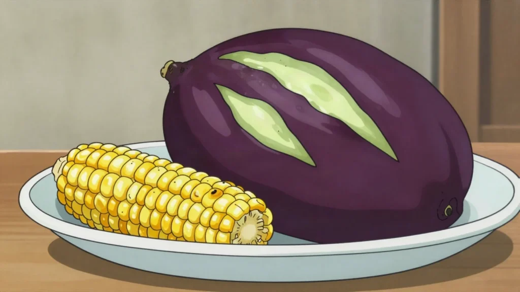 Safou, roasted or boiled butterfruit eaten warm with salt, Republic of the Congo snack, anime style
