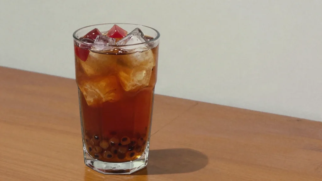 Sago't Gulaman, brown sugar and pandan water with tapioca pearls and cubes of jelly, Philippines drink, anime style