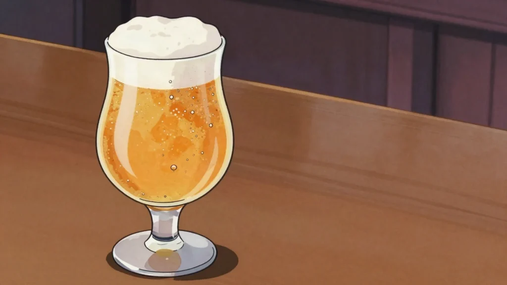 Saison, dry, peppery farmhouse ale, bottle-conditioned and highly carbonated, Belgium wine & spirit, anime style