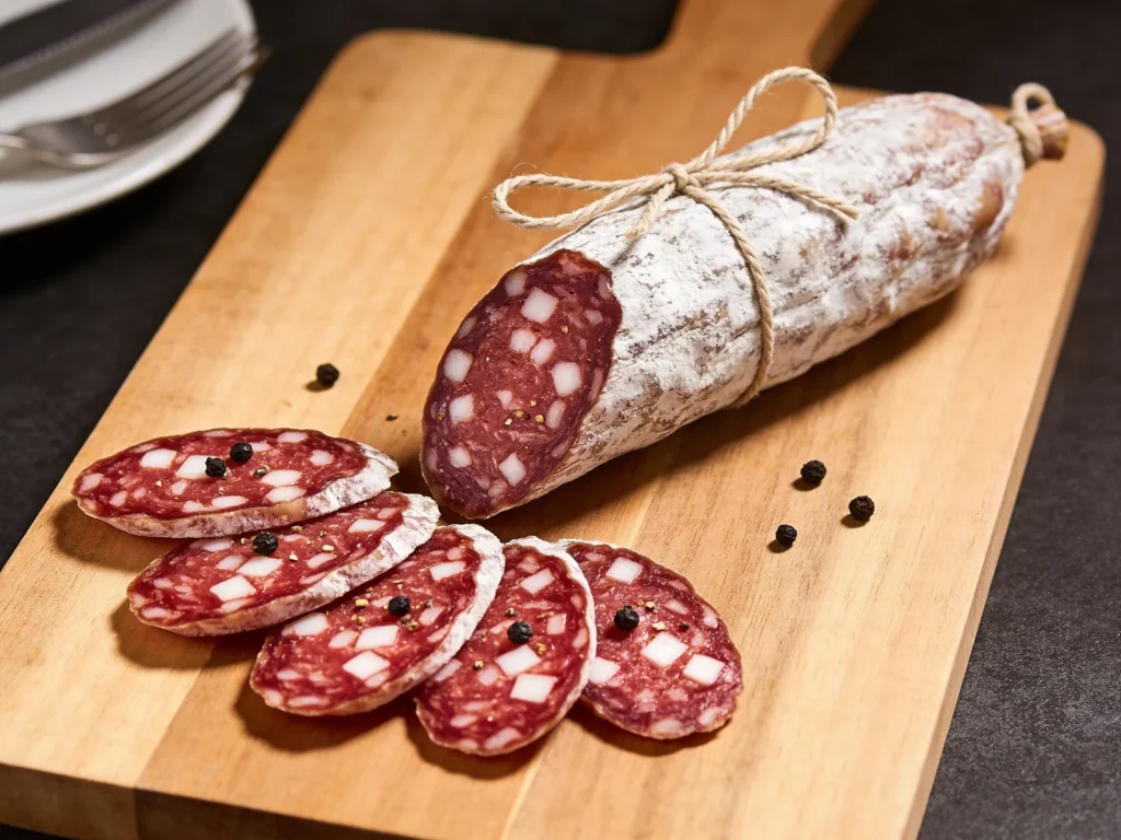 Salame de Tandil, dry-cured salami from the Buenos Aires hills, sliced for, Argentina charcuterie & cured, anime style