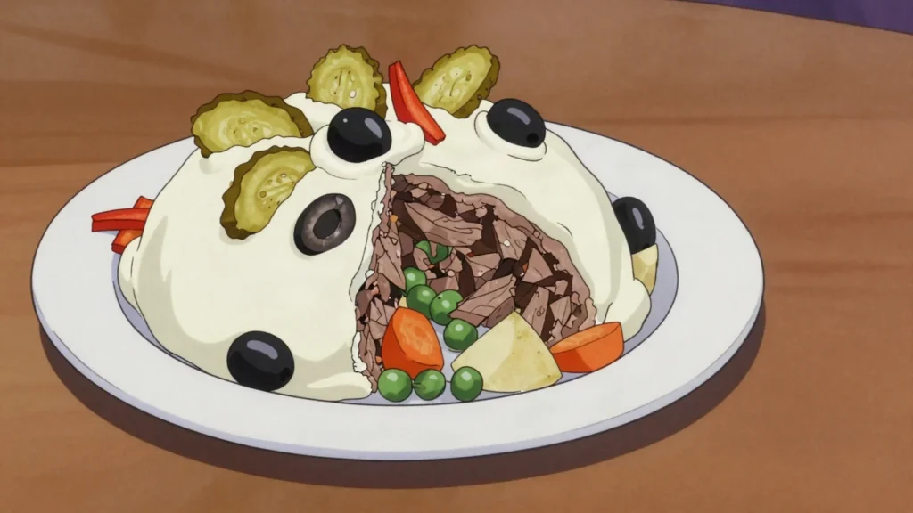 Salată de boeuf, diced meat and vegetable mayonnaise salad for holidays, Romania salad & side, anime style