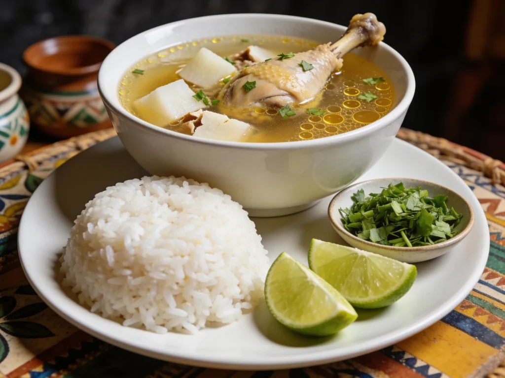 Sancocho de gallina, free-range chicken soup with ñame and culantro; national dish, Panama soup & stew, anime style