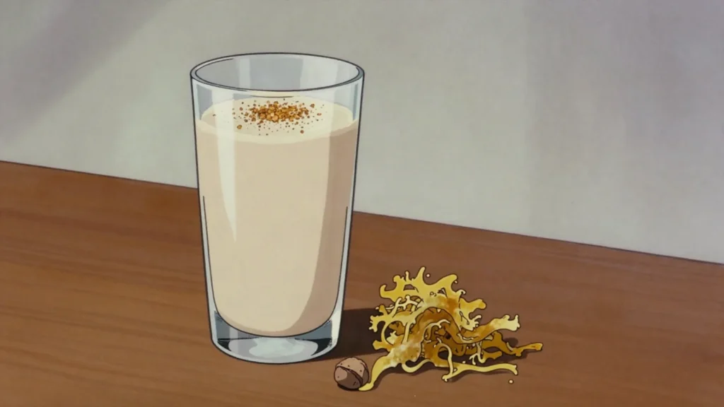 Sea moss punch, blended sea moss with milk and spice, a 'strength' drink, Saint Vincent and the Grenadines drink, anime style