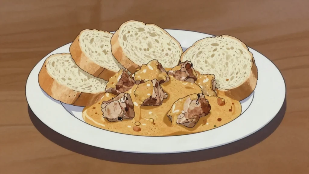 Segedin goulash, creamy paprika pork-and-sauerkraut goulash with dumplings, Slovakia main, anime style