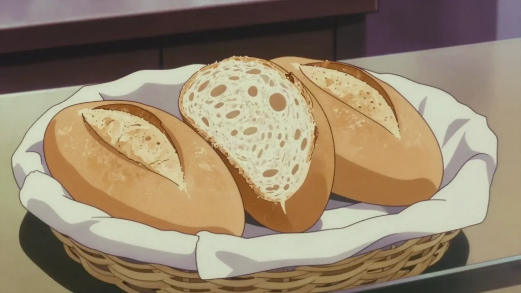 Senfurr, light yeast-leavened loaf sold beside the denser tapalapa, Gambia bread & pastry, anime style