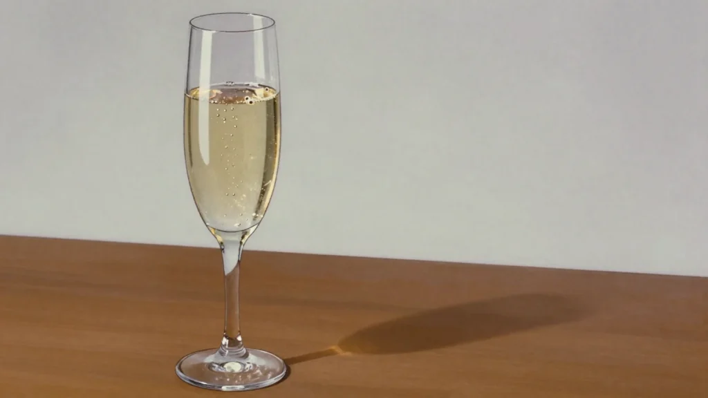 Severnoye siyanie, vodka topped with sparkling wine, drunk in one go at celebrations, Russia cocktail, anime style