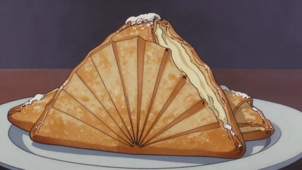 Sfogliatella, ribbed shell of crisp layered pastry filled with semolina and ricotta, Italy bread & pastry, anime style