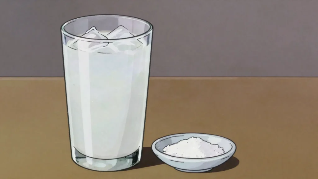 Shalap, ayran or shubat thinned with cold water and salted for summer, Kazakhstan drink, anime style