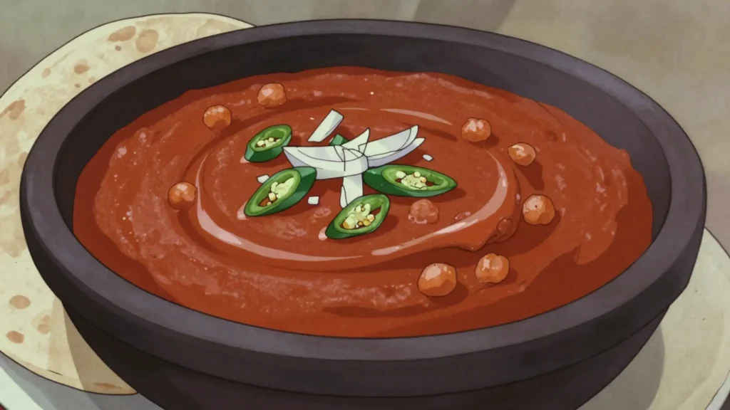 Shiro, smooth spiced chickpea-flour stew, everyday and fasting staple, Eritrea soup & stew, anime style