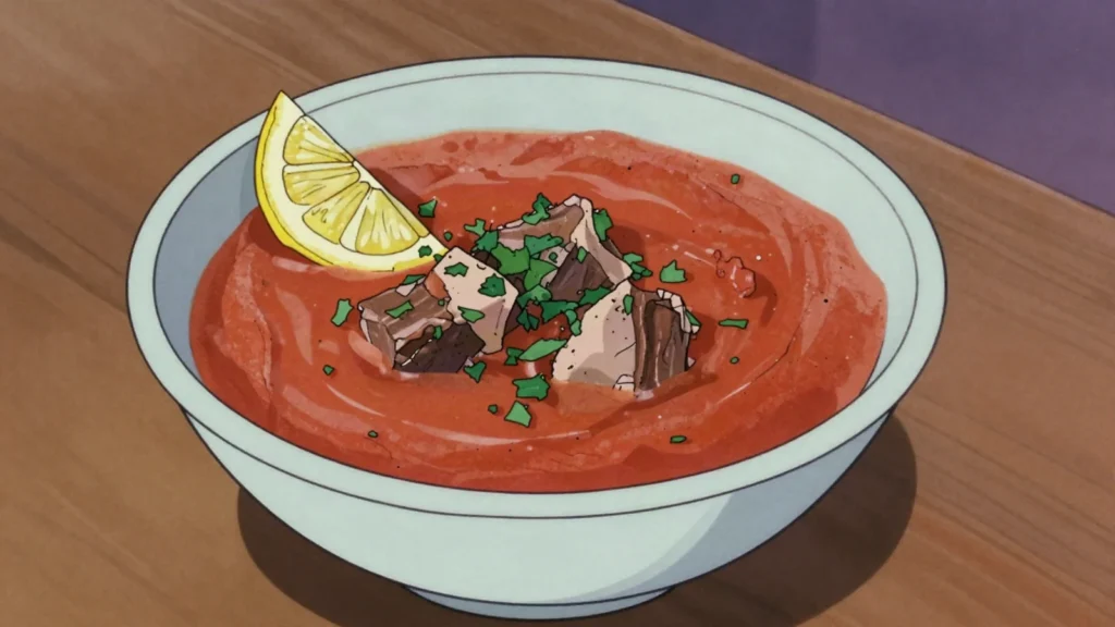 Shorbat hab, wheat and lamb soup that opens the Ramadan iftar, Saudi Arabia soup & stew, anime style