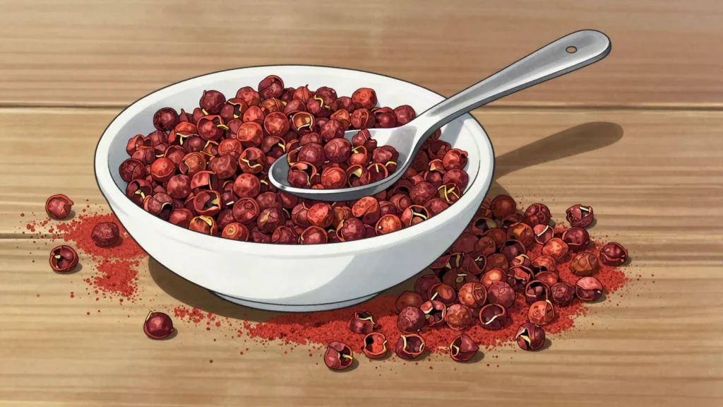 Sichuan Peppercorn, husks of prickly ash that numb and tingle, the ma half of, China sauce & condiment, anime style