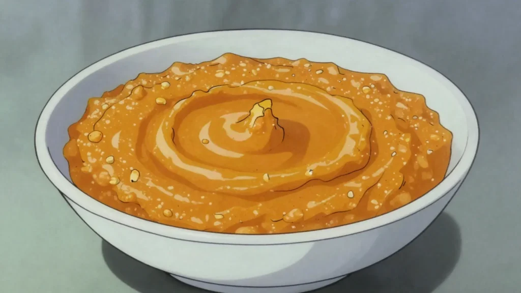 Sijingi, pumpkin cooked down and stirred with maize meal into a thick sweet porridge, Eswatini main, anime style