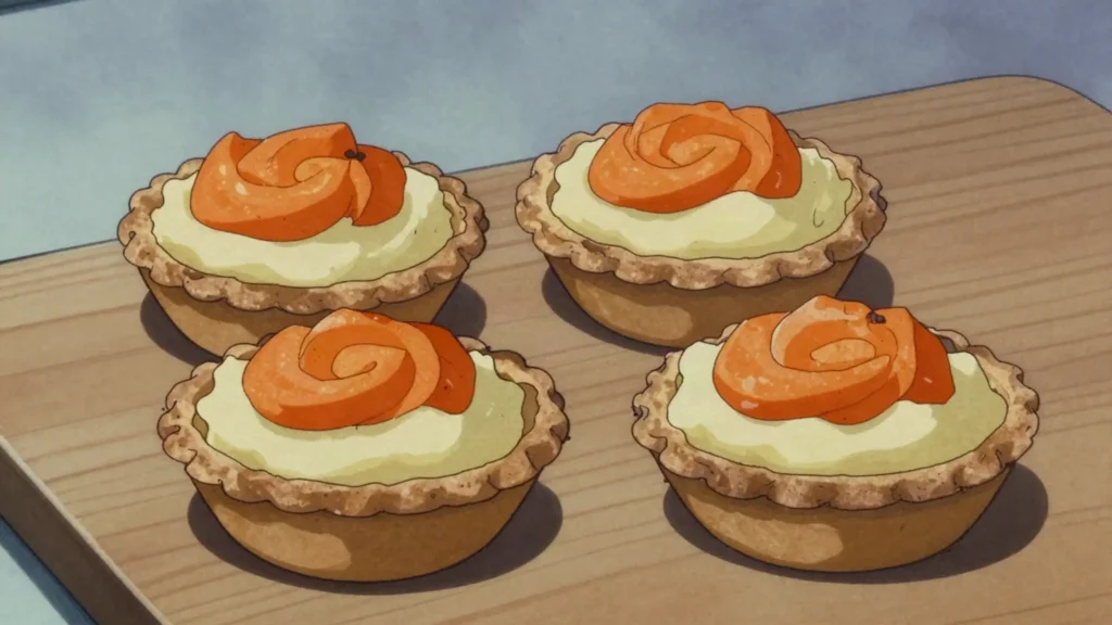 Sklandrausis, sweet rye tartlet of carrot and potato, Courland heritage, Latvia dessert, anime style