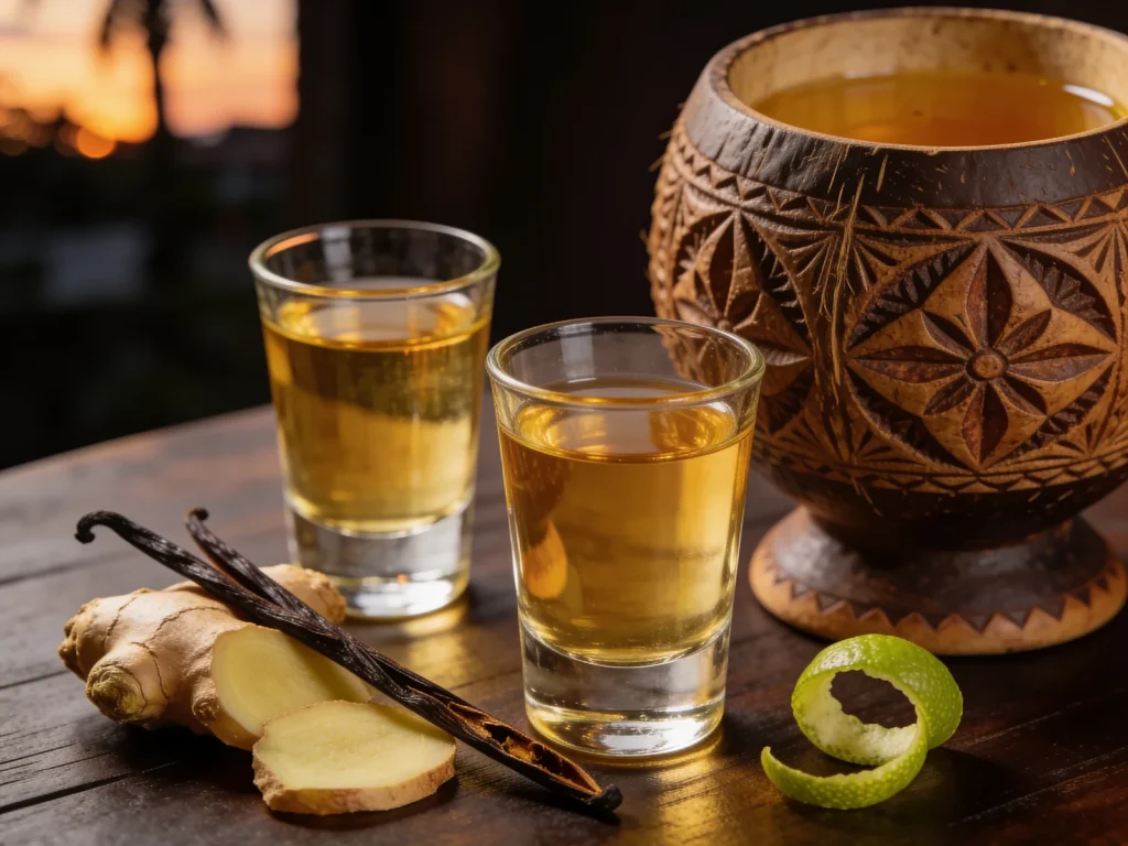 Sodabi, artisanal palm liquor born in Benin, poured at ceremonies, Benin wine & spirit, anime style