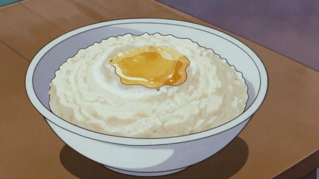 Soor, stiff maize or sorghum porridge, eaten with milk, ghee or stew, Somalia main, anime style