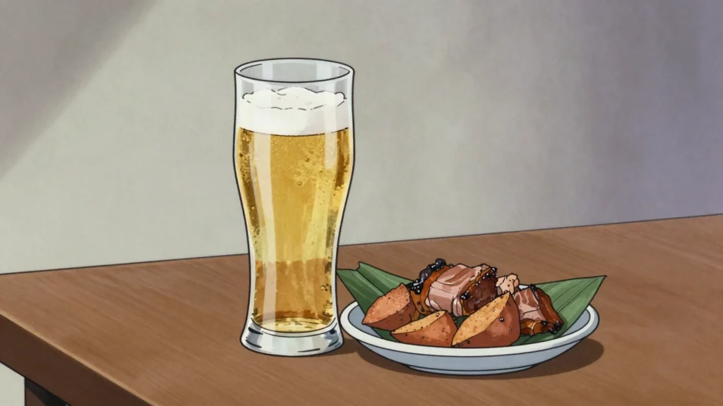 SP Lager, crisp lager in a brown bottle, the beer of every celebration and haus, Papua New Guinea wine & spirit, anime style