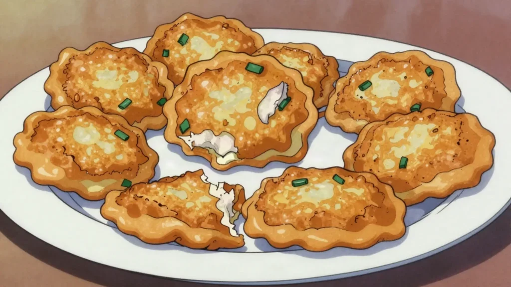 Stamp and Go, crispy saltfish fritters, old-time fast food, Jamaica snack, anime style