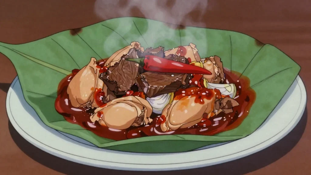 Subanik, three-meat stew in chile recado steamed inside maxan leaves, Guatemala main, anime style