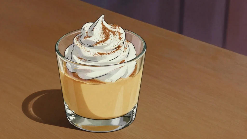 Suspiro a la limeña, manjar blanco custard under port-scented meringue, Peru dessert, anime style
