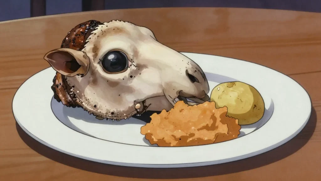 Svið, singed boiled sheep's head, þorrablót midwinter specialty, Iceland main, anime style