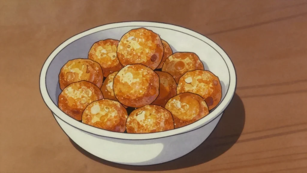 Sweet Potato Balls, hollow fried sweet-potato dough spheres, crisp outside and chewy within, Taiwan street food, anime style
