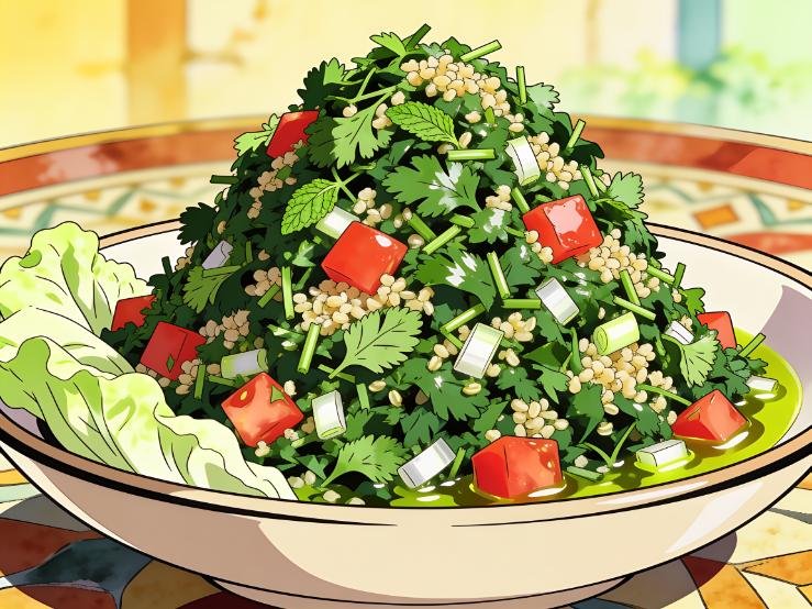 Tabbouleh, parsley-dominant salad with bulgur, mint, tomato and lemon, Lebanon salad & side