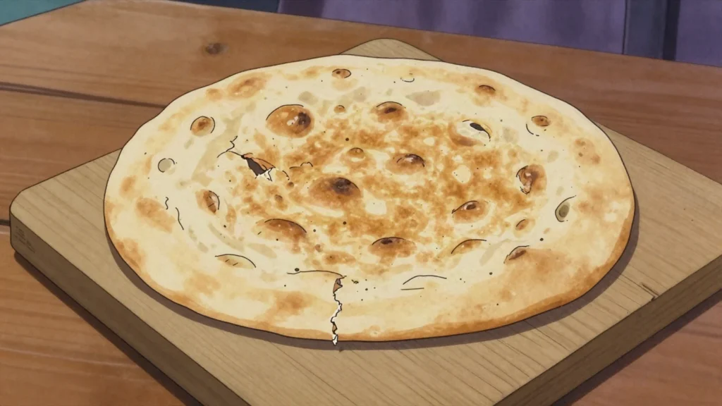 Taboon bread, dimpled flatbread baked on hot stones in clay taboon, Palestine bread & pastry, anime style