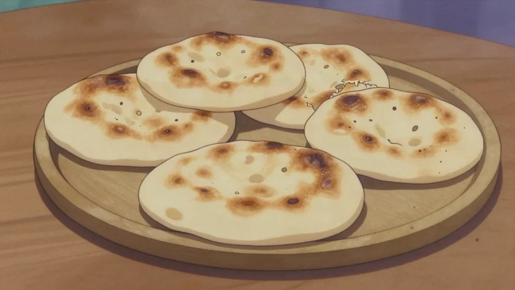 Tabouna, chewy flatbread slapped onto the walls of a terracotta oven, Tunisia bread & pastry, anime style