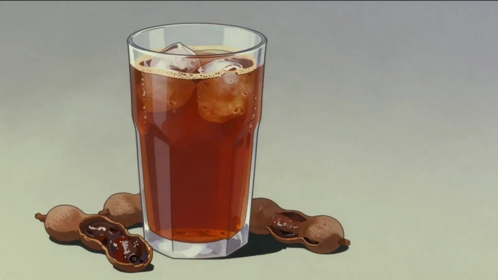 Tamr hindi, chilled tamarind sharbat, dark and tart, a Ramadan cooler, Egypt drink, anime style