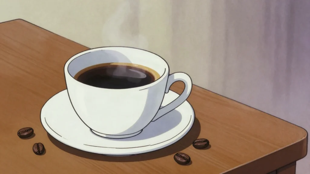 Tanna Coffee, arabica grown on volcanic ash slopes below Mount Yasur, roasted in Port Vila, Vanuatu drink, anime style