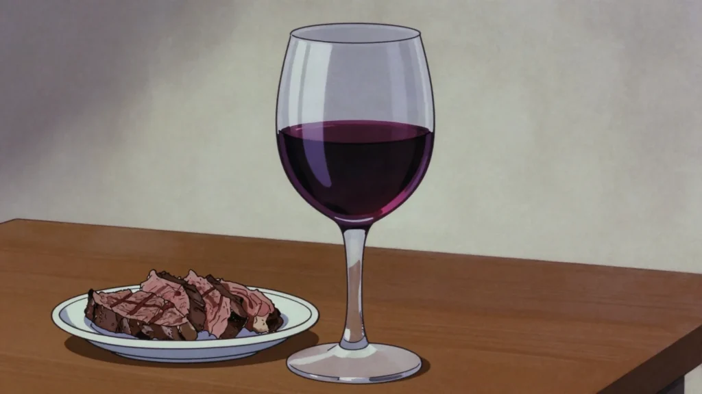 Tannat, dark tannic red wine, Uruguay's national grape, drunk with asado, Uruguay wine & spirit, anime style