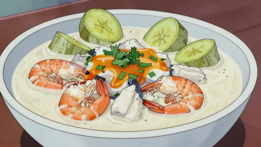 Tapado, coconut seafood-and-plantain stew of the north coast, Honduras soup & stew, anime style