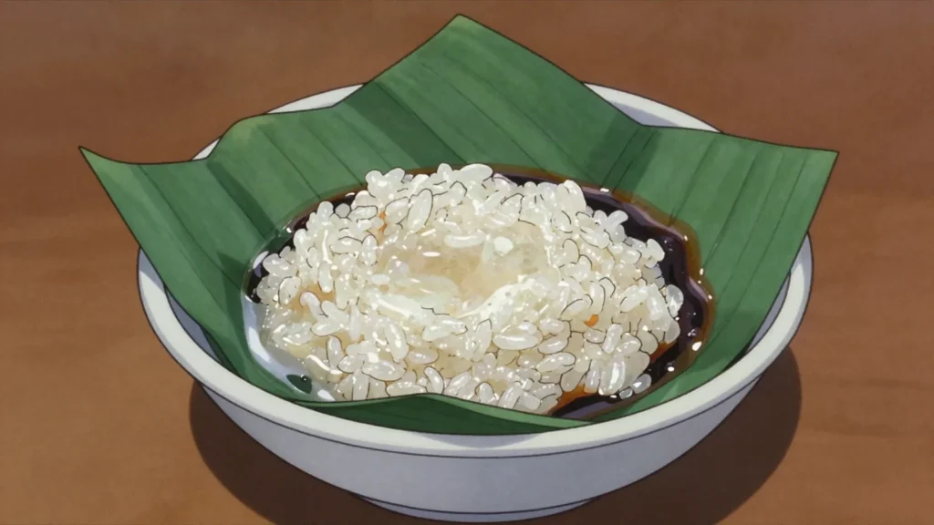 Tapai, cassava or glutinous rice fermented with yeast into a sweet, slightly, Indonesia fermented & pickled, anime style