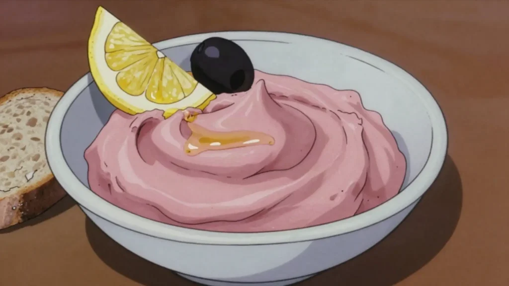 Taramasalata, whipped fish-roe dip with bread and lemon, Greece sauce & condiment, anime style