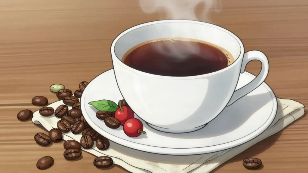 Tarrazú coffee, bright high-altitude arabica from the Los Santos mountains, Costa Rica drink, anime style