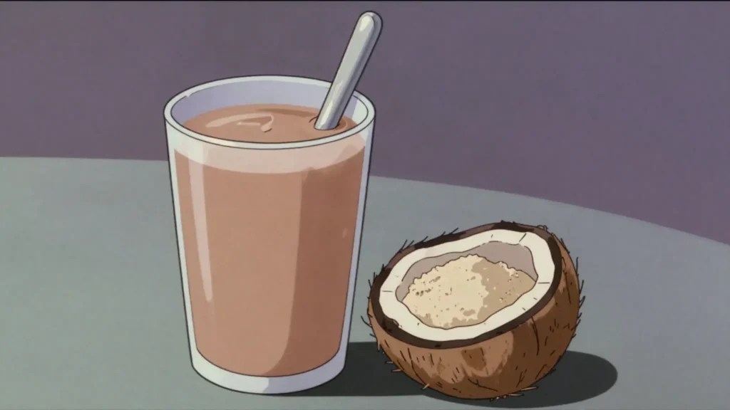 Te Kabubu, pandanus flour whisked into water or coconut cream; sweet, malty and filling, Kiribati drink, anime style