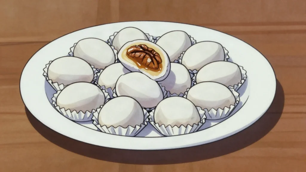 Tejas, fondant-wrapped sweets filled with pecans, dried fruit and manjar blanco, Peru dessert, anime style