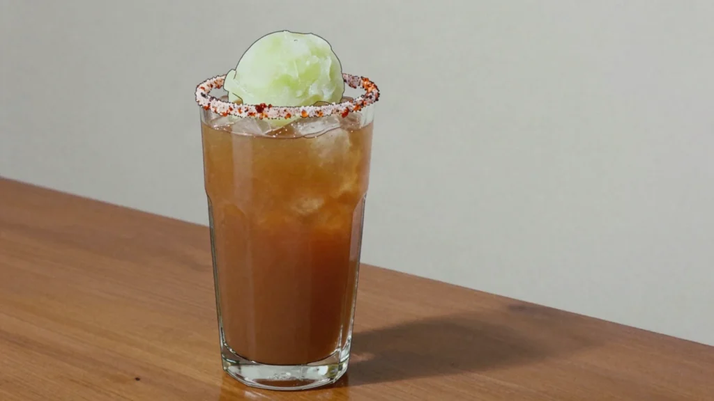 Tejuino, fermented corn masa drink served cold with lime, salt and lime sorbet, Mexico drink, anime style