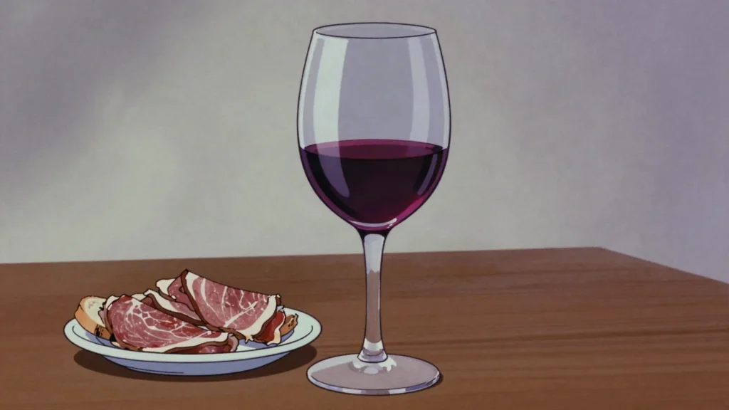 Teran, dark, sharp Refosco red grown on the red soil of the Karst, Slovenia wine & spirit, anime style