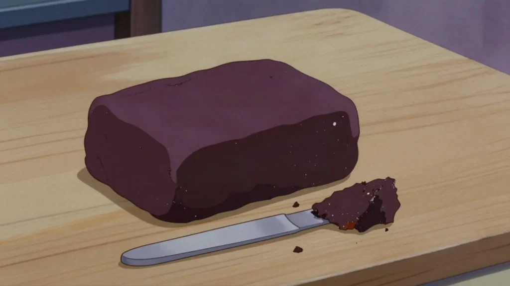 Terasi, dark block of fermented shrimp, toasted until fierce and pounded into, Indonesia sauce & condiment, anime style